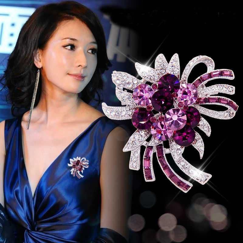

Новинка 2021 года, роскошная фиолетовая кристально-фиолетовая брошь с цветком для женщин и девочек, великолепная одежда для леди, декор для корсажа, свадебный банкет, украшение для одежды, подарки