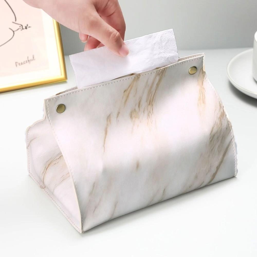 Nordic PU Leather Tissue Box Holder Marble Pattern Decorative Paper Tissue Case Durable Car Tissue Box Bedroom