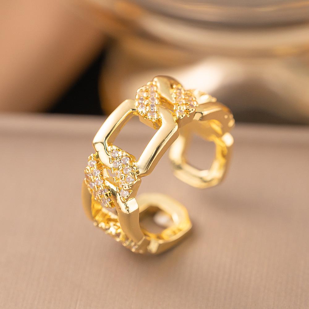 Micro-Inlaid Zircon Fashion Open Ring - Adjustable Luxury Index Finger Jewelry for Women