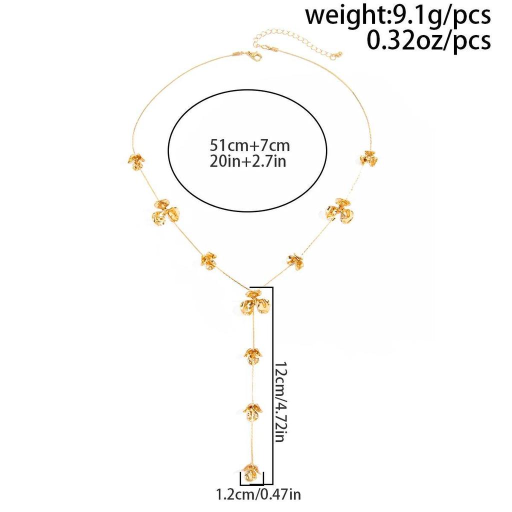 IngeSight.Z Exquisite OilDrip Flower Y-Pendant Necklace Women Elegant Long Tassel Necklace Wedding Beach Party Vacation Jewelry