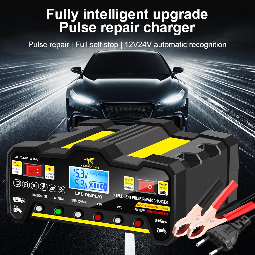 300AH 220W For Wet Dry Lead Acid LCD Display Full Automatic Car Battery Charger Intelligent Pulse Repair Battery Charger EU Plug