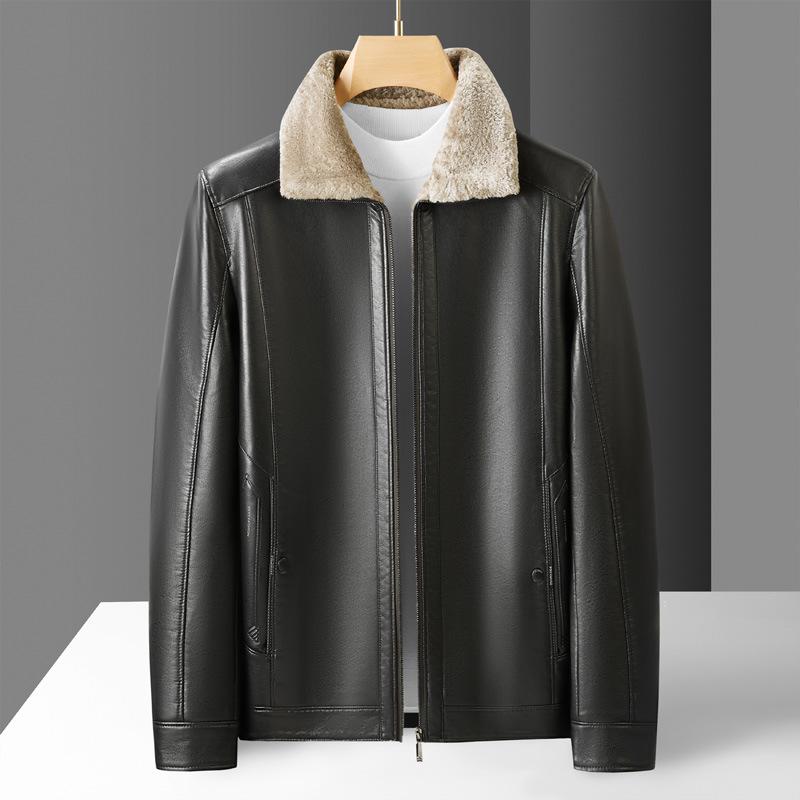 

Fat Brother 2024 Winter Men s Thick Lapel Detachable Plush Leather Jacket - Middle-Aged Warm Cotton Outerwear 175 кавовий