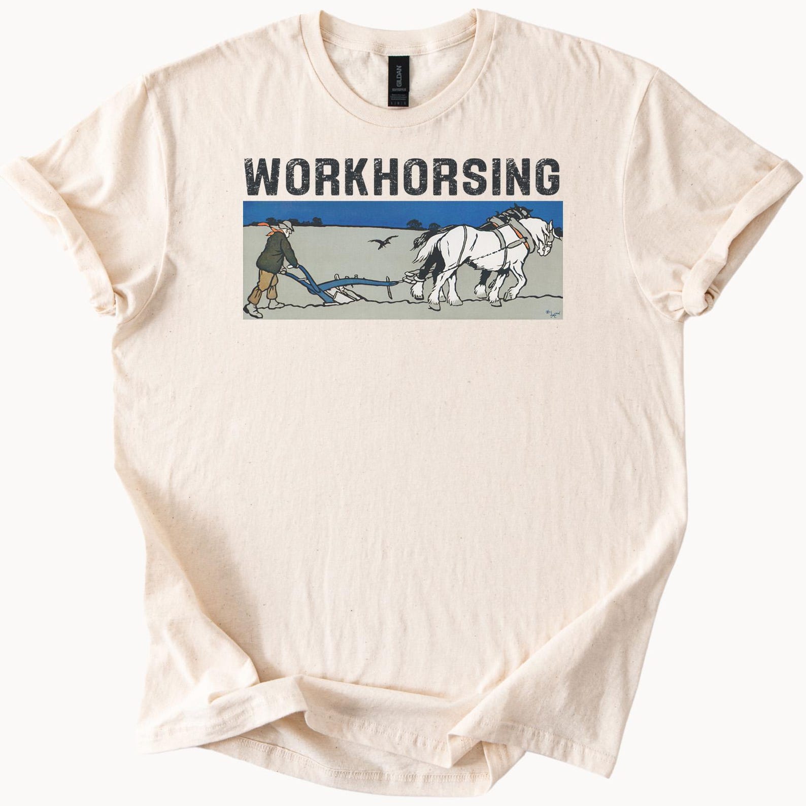 Workhorsing Farm Horse Plow Graphic Western Work Shirt Tee 100
