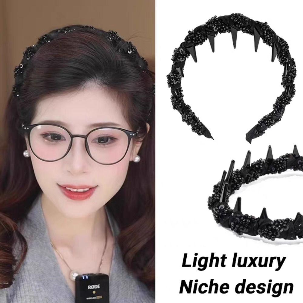 Fluffy High Cranial Top Headband Korean Style Non-slip Hair Hoop Wave Hairband with Teeth  Student
