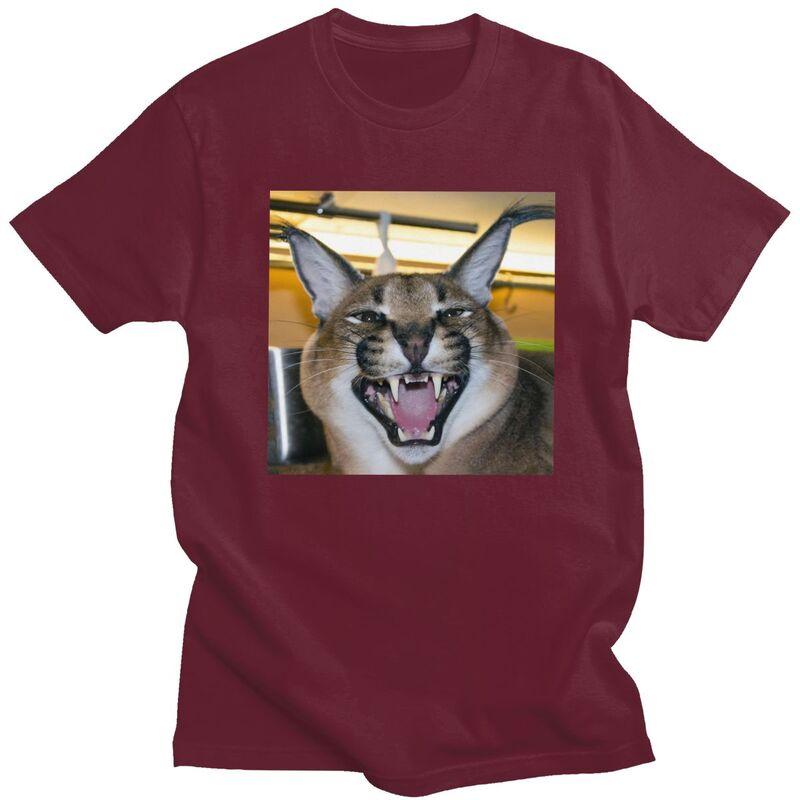 Custom Big Floppa Caracal Cat Funny Meme T Shirt Men ShortSleeve Tshirt Casual Tee Tops Pure Cotton Slim Fit Tshirts Merch