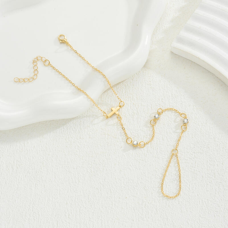 Exquisit Zircon Gold Color Cross Bracelets for Women Ladies Luxury Rings Link Chains Connecting Harness Bracelets Jewelry Gifts