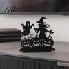 Haunted House Decoration Witch Wooden Table Centerpiece Spooky Castle Black Cat Standing Matte Halloween Tabletop Ornament for Party Desk