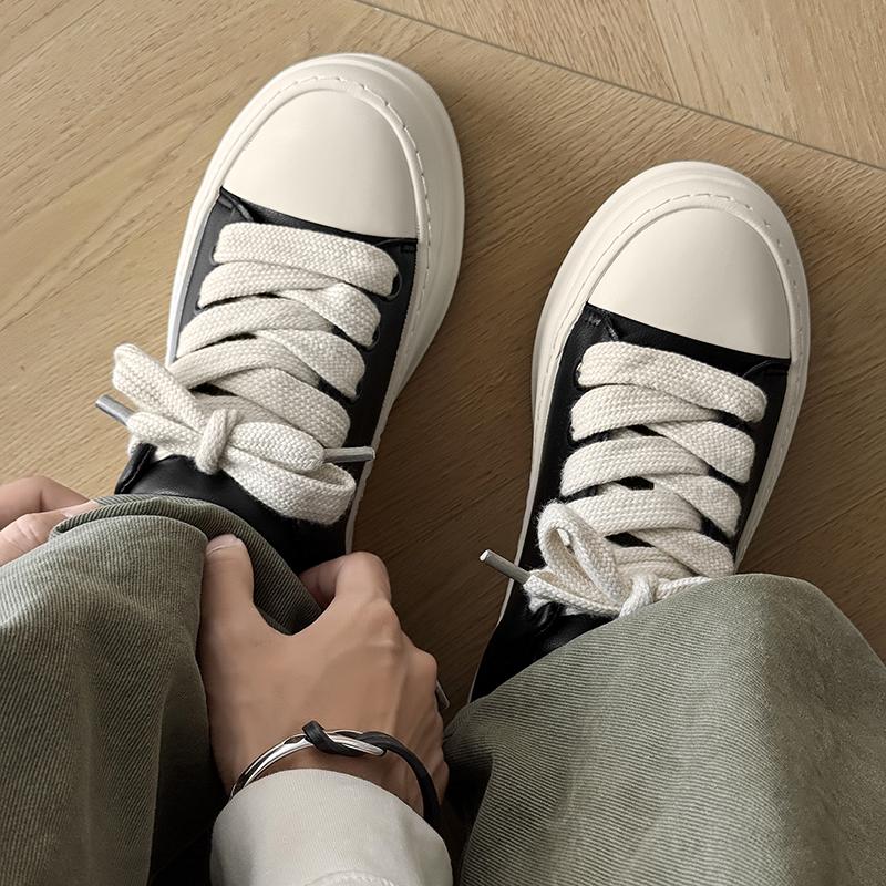 Fashion 2025 Men's Leather Low-Top Sneakers Men Spring/Autumn Breathable Lightweight Thick-Sole Street Style Casual Sports Shoes 39-44