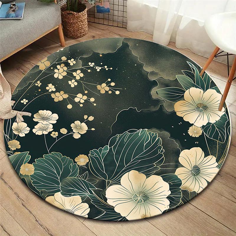 Beautiful flowers Round Area Rug,Carpet Rug for Living Room Bedroom Sofa Playroom Decor,Non-slip Floor Mat