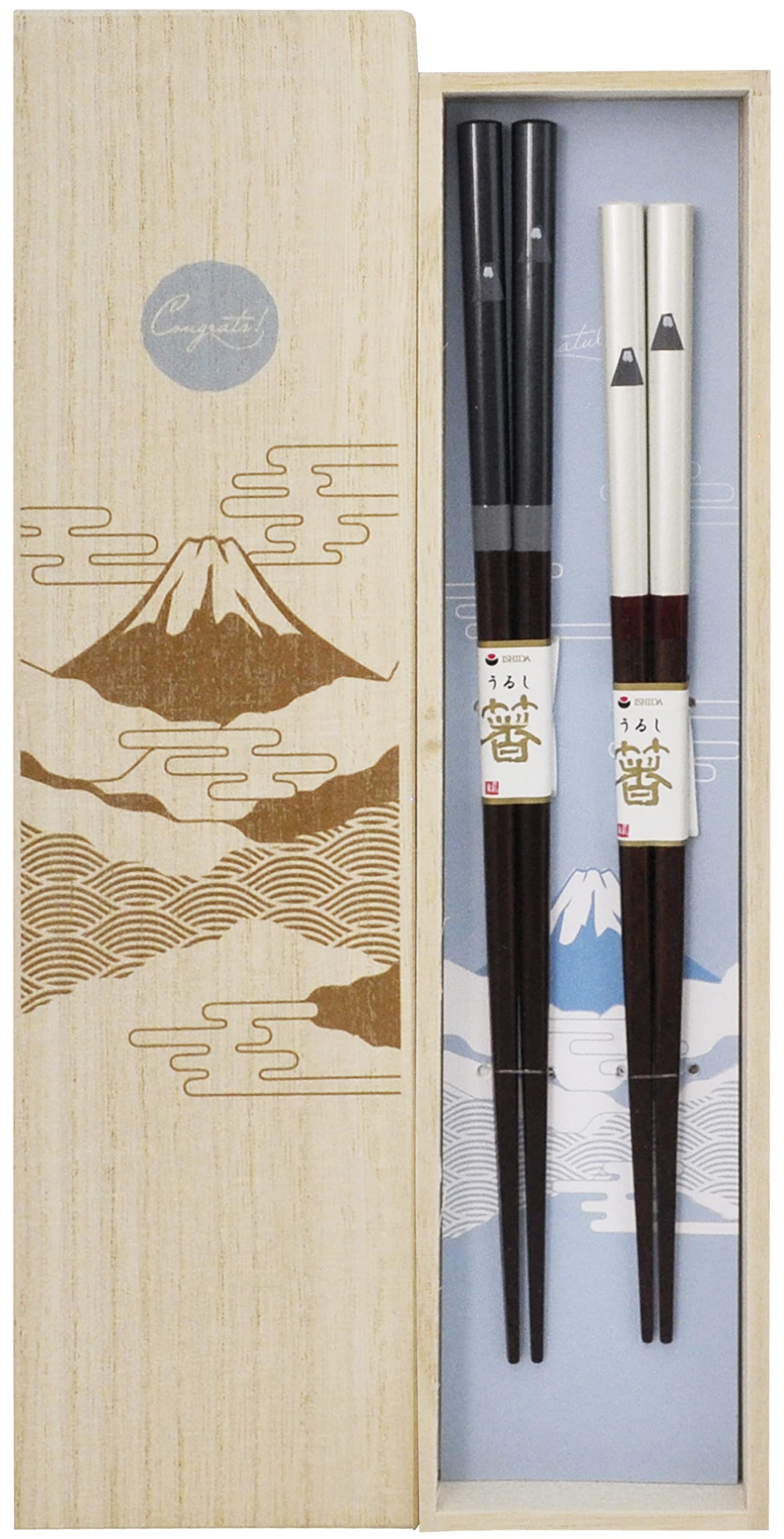 

Ishida Fuji in Paulownia Wood Box Chopsticks, Pair, Design, 23cm/21cm, Black/White, [63165]