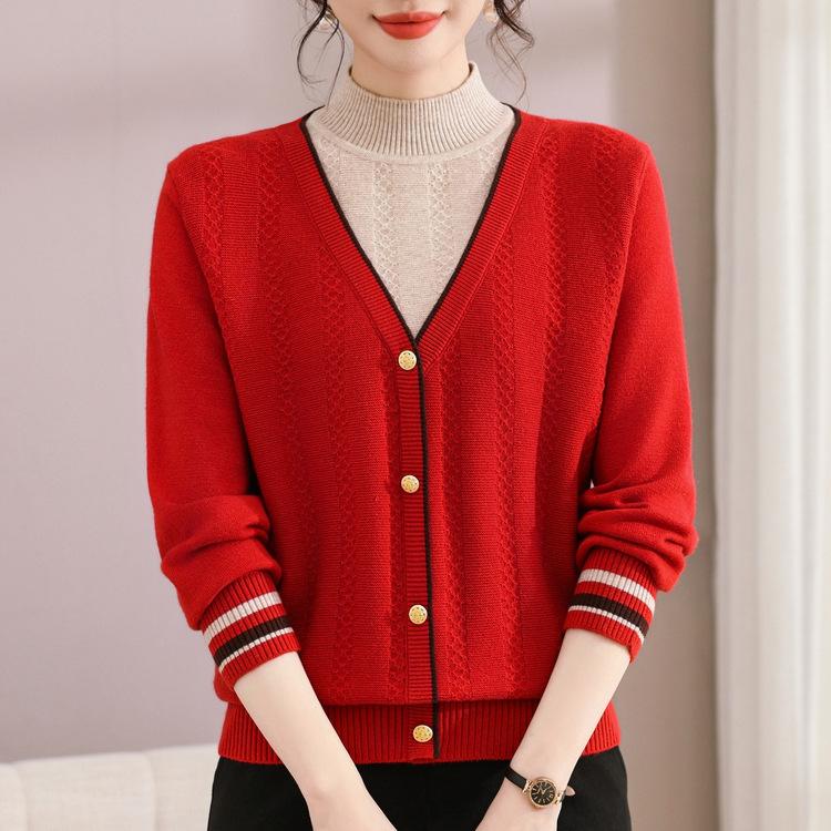 

Autumn Clothes Semi-turtleneck Base Jackets Middle-aged and Elderly Women s Clothing Spring and Autumn Loose Underwear with Fake Two Knitted Tops XL красный