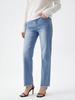 Puffanpop Women's Stretchy High Waisted Straight Leg Jeans Comfortable Denim Pants with Frayed Raw Hem Casual Trousers