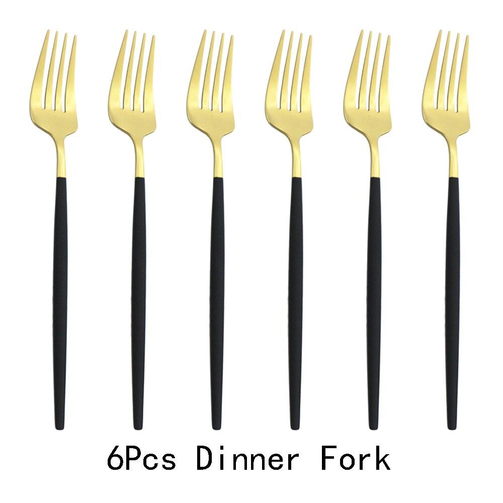 6pcsset Fork Salad Set Dinner Fork Dinnerware Cutlery Stainless Steel Long Handle Fork Blcak Rainbow Gold Fork Tableware Silverware Set
