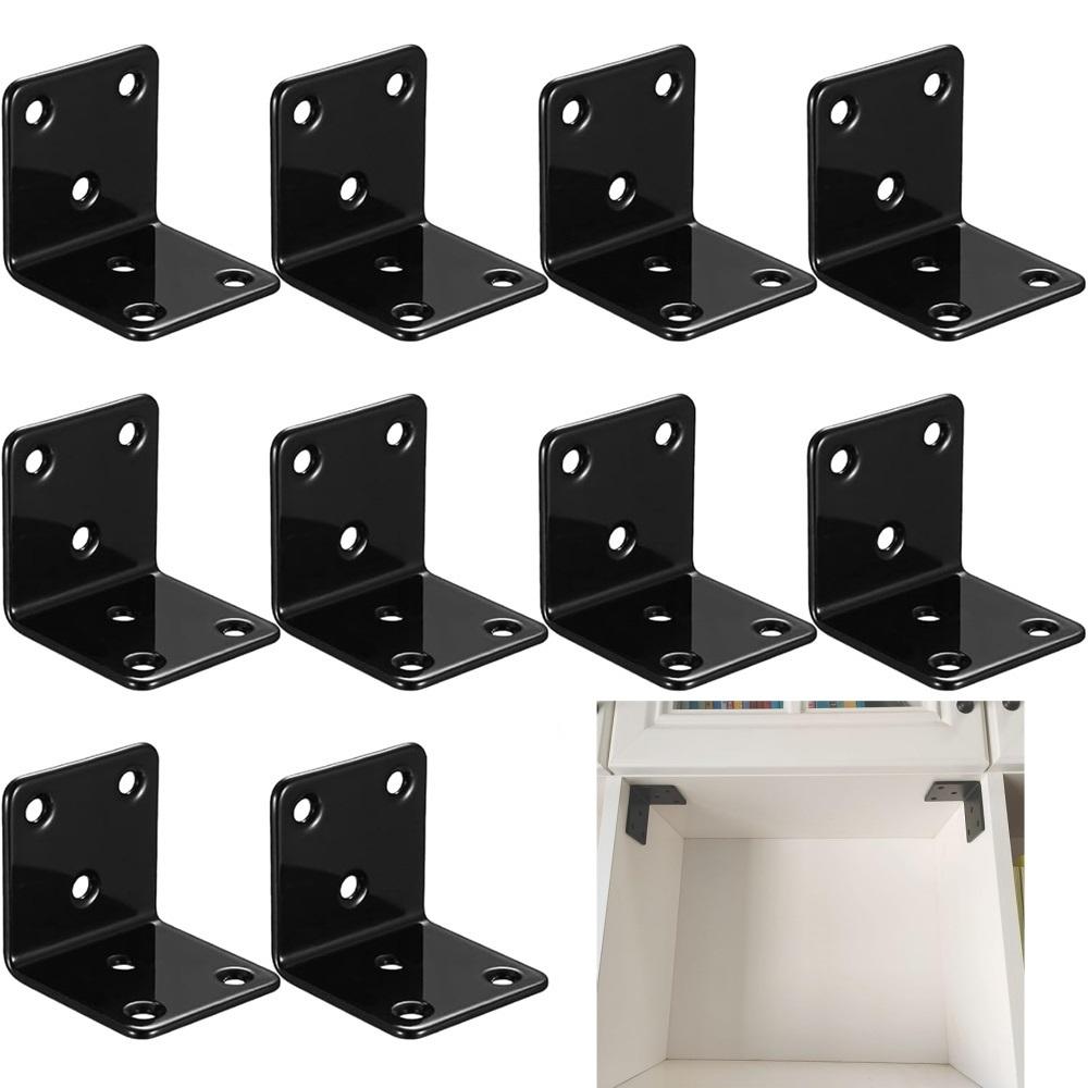 

10 Угловых соединителей, Перфорированные углы пластин 90 градусов, 40 X 42 X 42 мм Уголки с отверстиями для соединения дерева, Черные