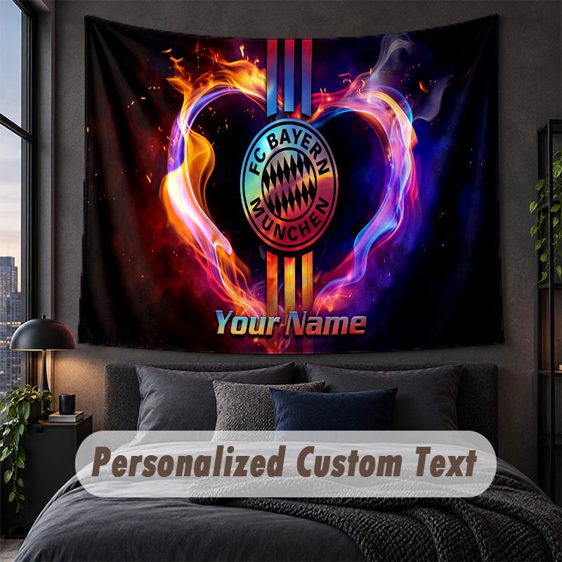 Custom Name Text Tapestry,Bayern Munich Decorative Wall Hanging, Background Tapestry For Home Bedroom