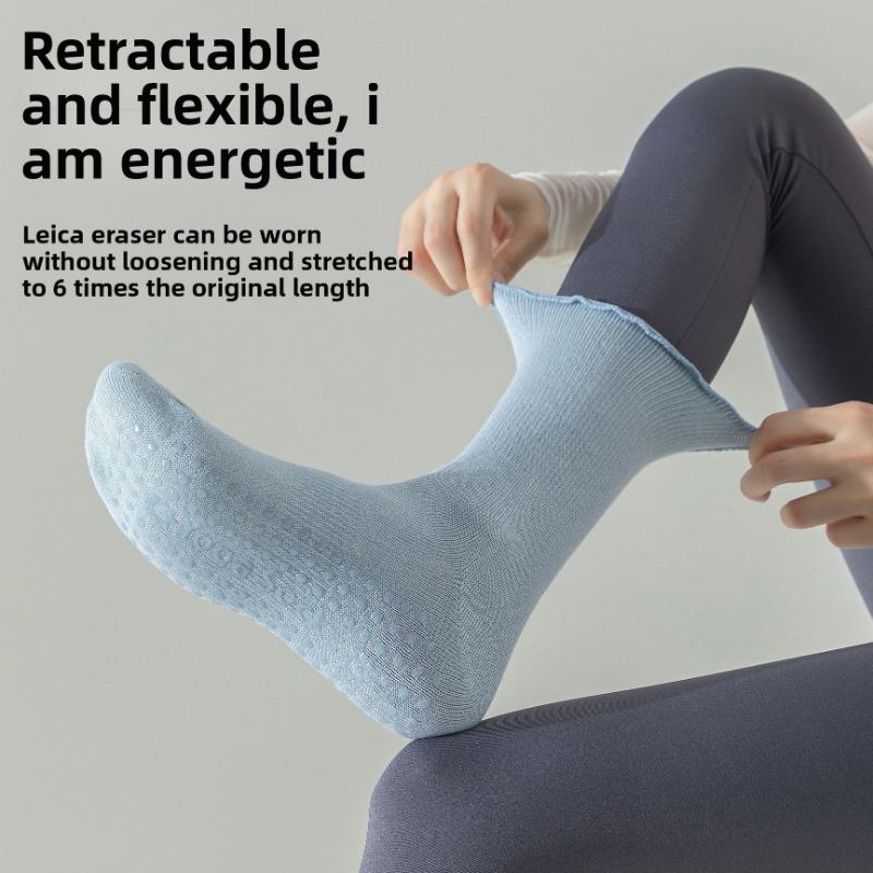 5 Pairs Combed Cotton Socks Boneless Non-slip Indoor Pilates Yoga Stockings Women's Wooden Ear Lace Fitness Sports Stockings