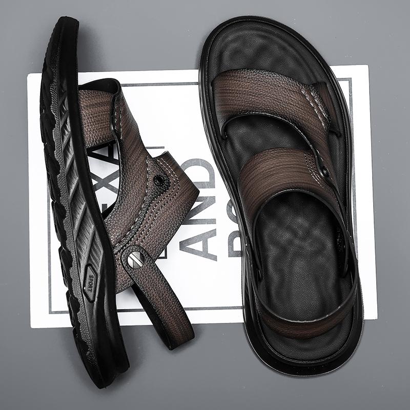 Summer Sandals for Men Outdoor Casual Sport Slippers PU Leather Non slip Breathable Roman Shoes Beach Flip Flop Garden Shoes