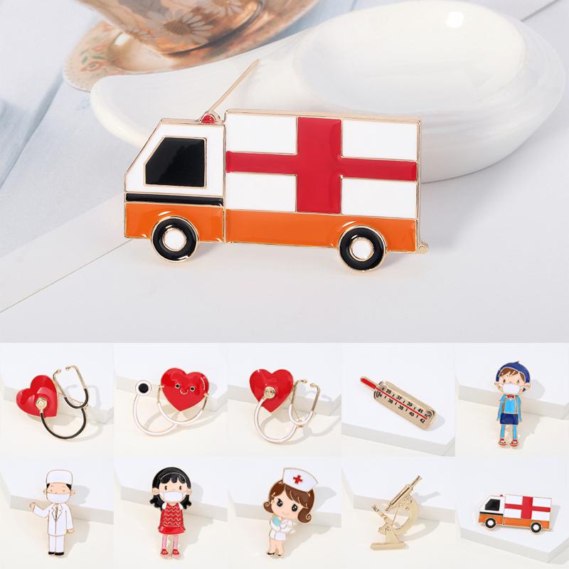 1PC Electrocardiogram Pin Nurse Stethoscope Doctor Heart Shaped Medical Jewelry Lapel Brooch Backpack