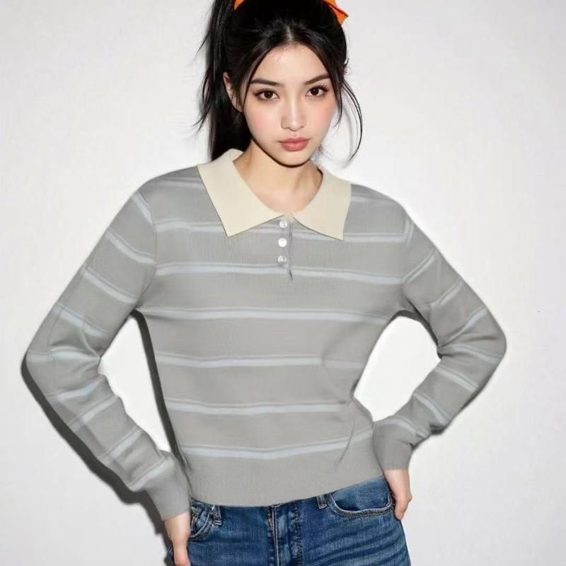 A New High-end, Loose, and Outerwear Knitted Base Layer Sweater for Women In The Autumn Striped Style