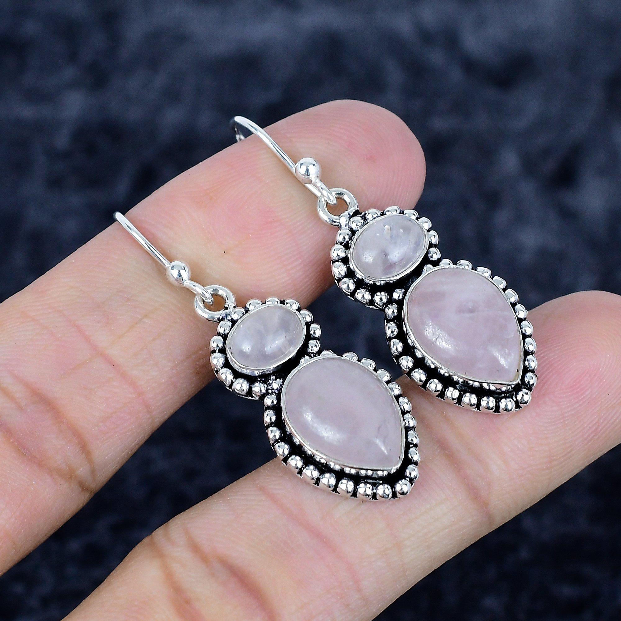 

Rose Quartz Gemstone Handmade 925 Sterling Silver Jewelry Earring 1.77 MM-3483