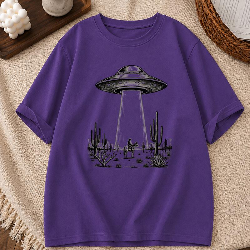 UFO Western Cowboy TShirt Summer Casual Short Sleeve Top Vintage UFO Cowboy Shirt Gift Tee Y2K Retro 90s Western TShirt