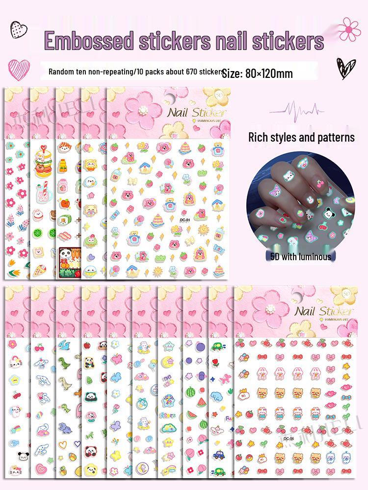 Glow-in-the-Dark 5D Embossed Nail Stickers for Kids - Waterproof, Long-Lasting Princess Nail Art Patches for Toes