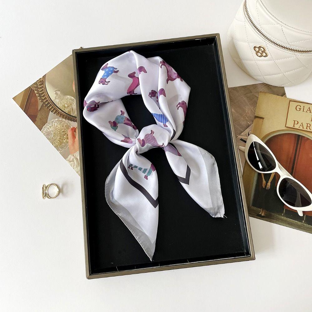 Geometric Shape Dachshund Print Print Scarf Y2K Hair Scarf All-match Satin Hijab Women