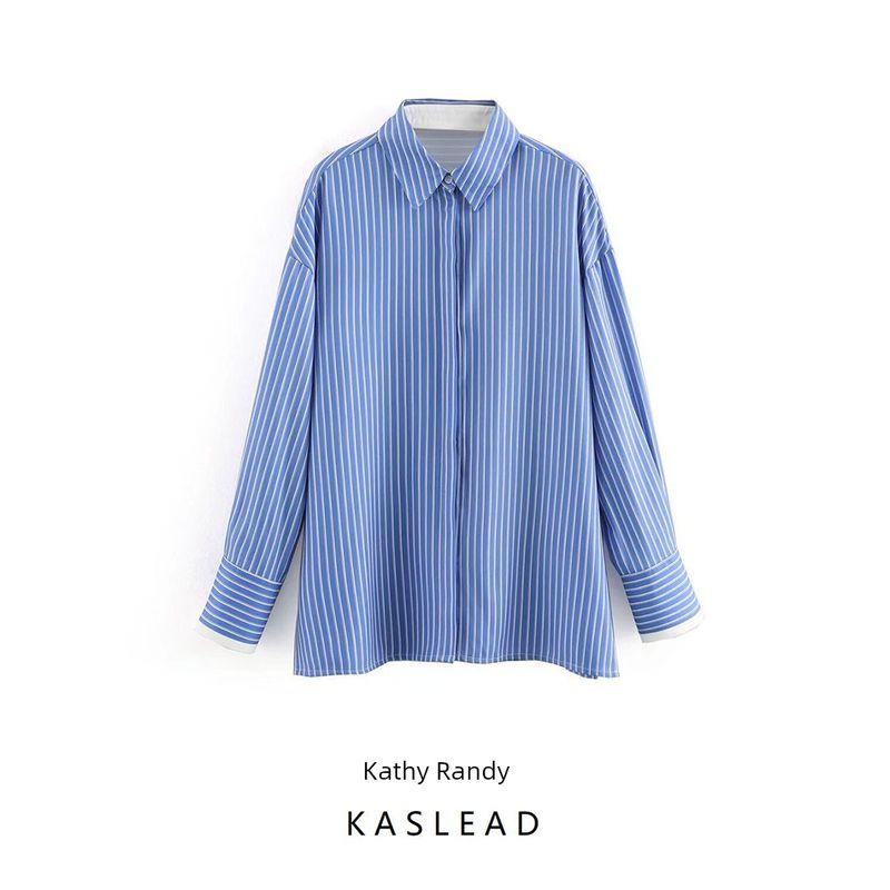 Kaslead New Arrival Women's Fashion Style Fashion Minimalist Long Sleeve Stripes Oxford Shirt Tops