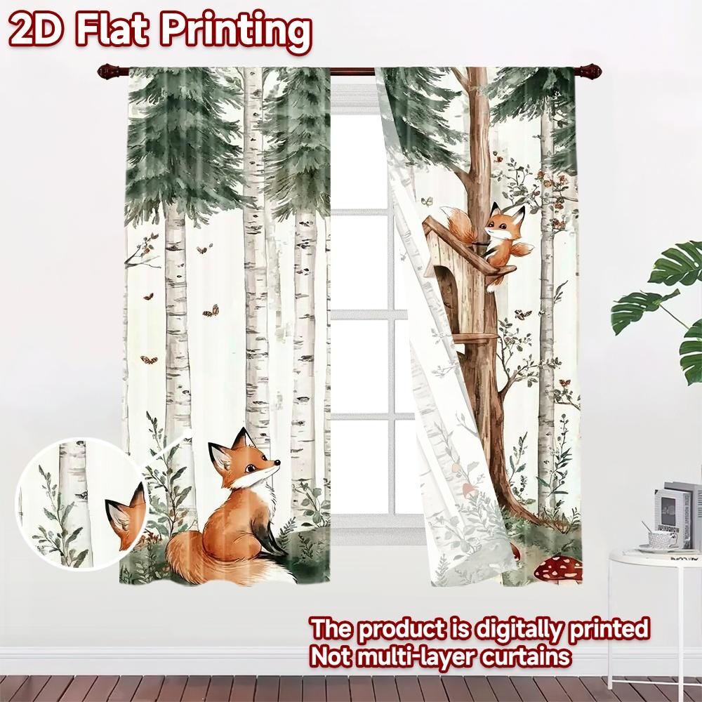2D flat Photography Backdrop Photography Backdrop Foxes in Birch Forest 100% Polyester Party Decorations for Holiday parties
