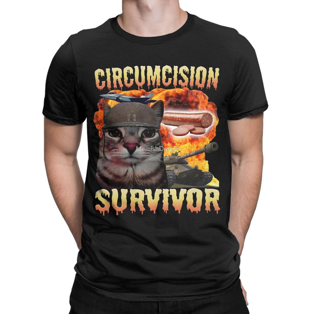 Men Women T Shirt Circumcision Survivor Fun Cat Meme T-Shirts Harajuku  Summer Tee Shirt Y2K Retro 100 Cotton Tops Plus Size 5XL