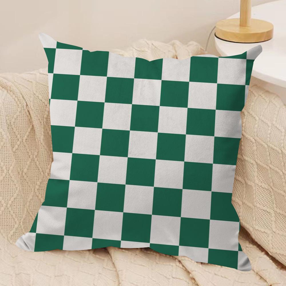 Checkerboard Plaid Cushion Cover Soft Plush Fabric Double-Sided Printed Sofa Cushion Cover for All Seasons Home Decor Gift