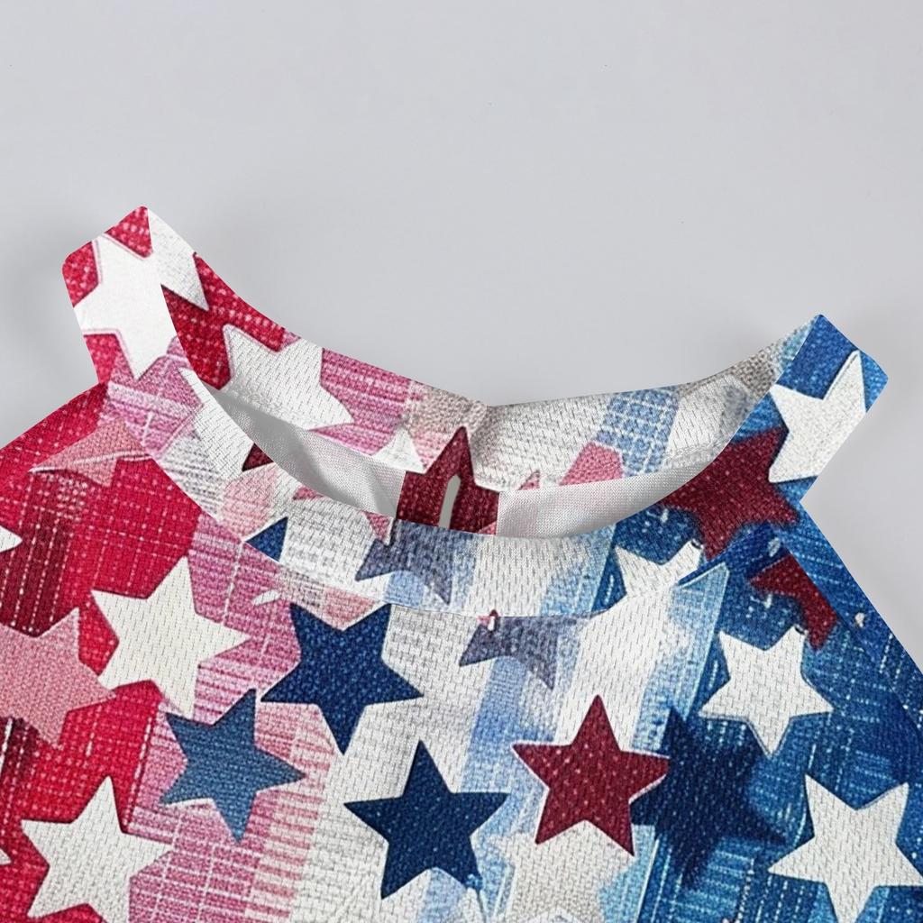 Family Matching Summer Outfits, Independence Day Prints Women Beach Dress, Girls Sundress, Men And Boys Button Down Shirt