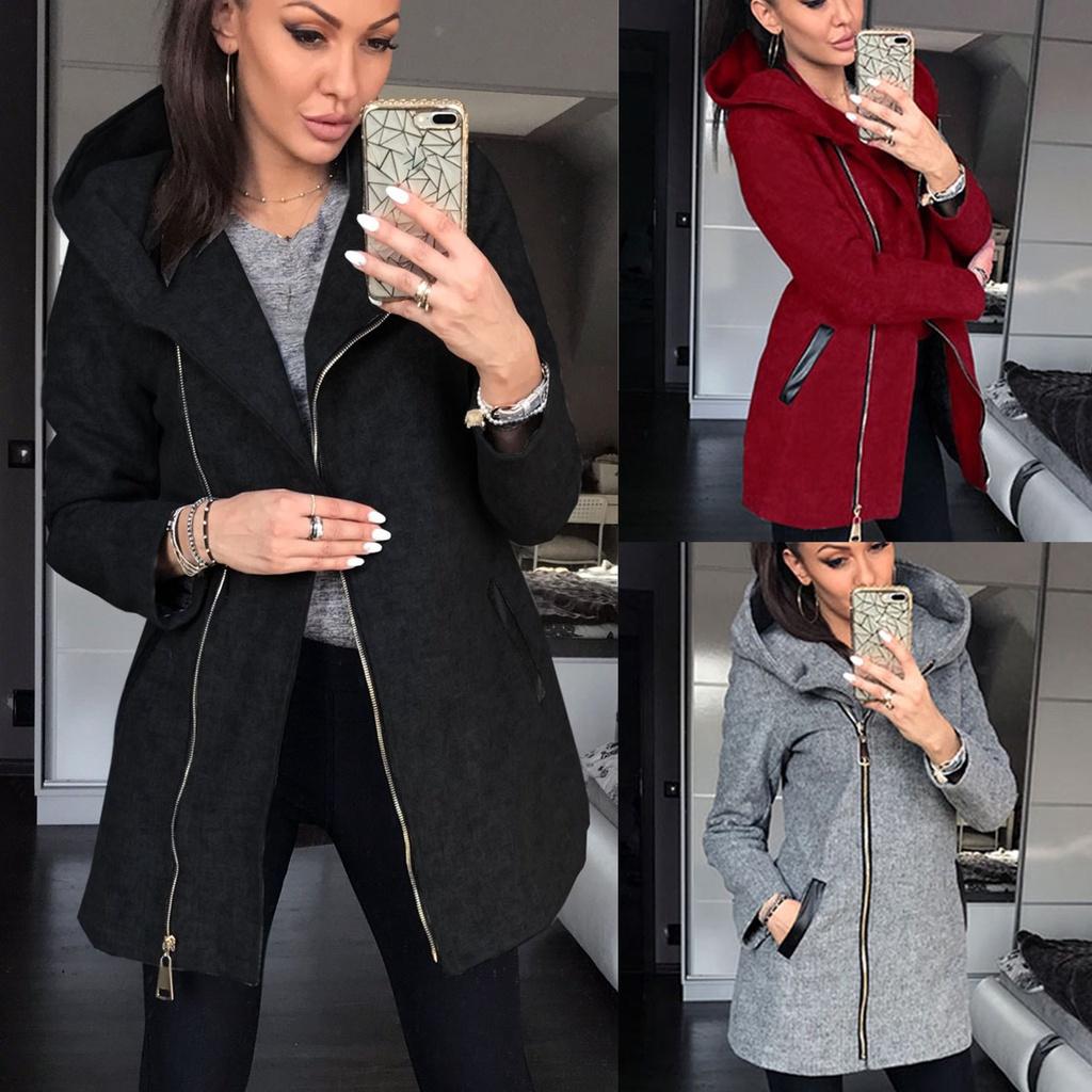 Stylish Women's Autumn Winter Zip Hooded Coat Jacket With Long Sleeve Design For All Occasions