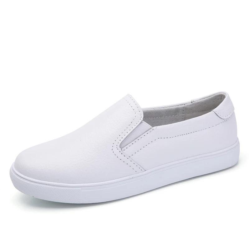 Spring Plus Size Women's Genuine Leather Slip-On White Flats - Casual, Breathable, Korean Style