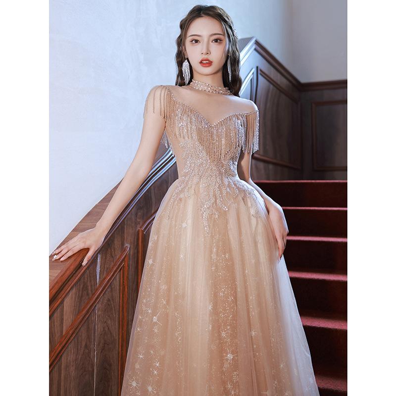 Evening dress women's 1011 summer banquet temperament vocal art test long celebrity host dignified atmospheric dress