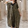 Leopard-print Gilded Beach Blouse, Lapel Long Robe, Elegant and High-end Gown