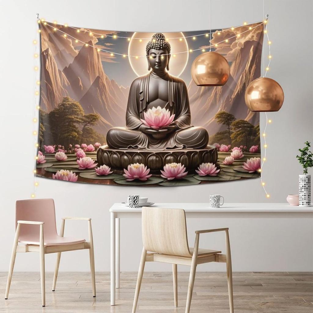 Zen Tapestry Buddha Tapestry Spiritual Meditation Wall Hanging Buddhist Wall Art Zen Lotus Flower Tapestries For Bedroom Living
