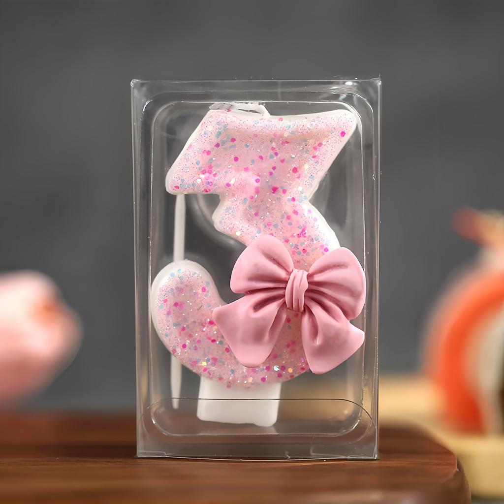 Cute Pink Bow 3D Number Cake Candles for Birthday Party Decorations Birthday Decoration Cake Decorating Tools gender reveal NONE