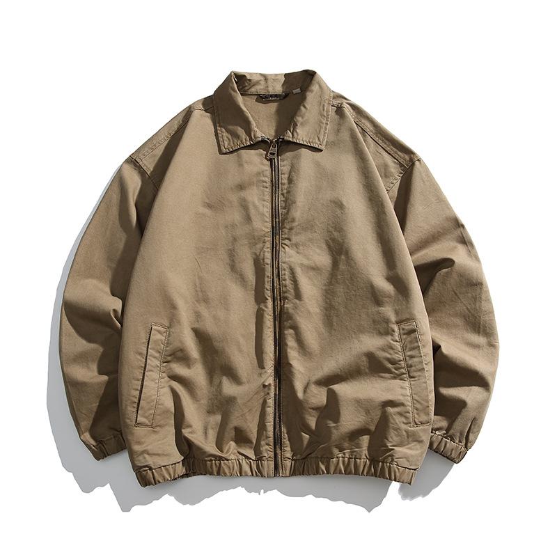 

Vintage Jacket Men s Spring Thin Versatile Loose Lapel Cotton Jacket S хаки