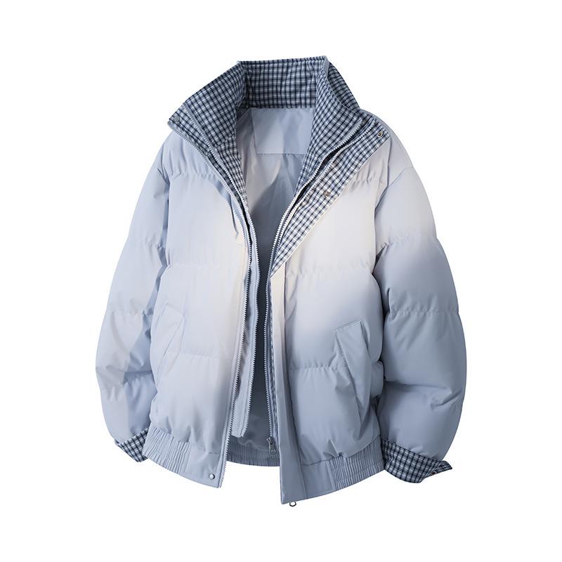 Unisex Winter Plaid Double-Layer Stand Collar Jacket