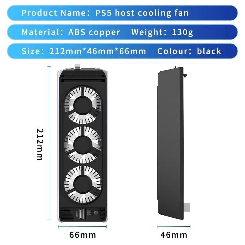 Ventilator de răcire îmbunătățit cu lumină LED, sistem de răcire silentios și eficient, 2 viteze ale ventilatorului, 3 ventilatoare mici, port USB 3.0 pentru PlayStation5 Digital & Discs Edition