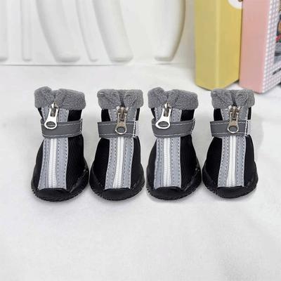 4pcs/set Comfortable Warm Winter Dog Shoes Thickened Plush Anti-slip Dog Boots Waterproof Reflective Pet Snow Boots Outdoor