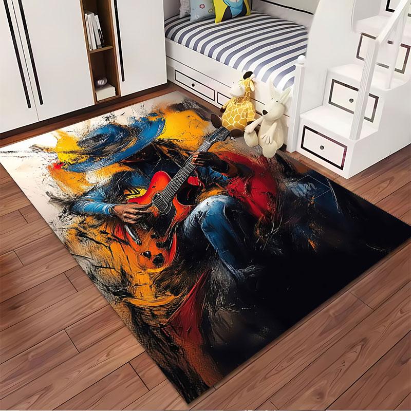 Colorful Guitarist Art Design Suitable As a Non-slip Mat for the Living Room or Bedroom Sofa