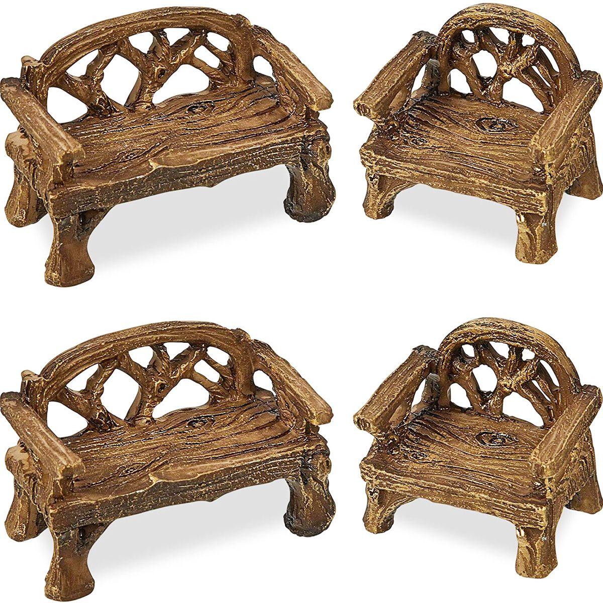 

Сад Сделай сам Ремесло Смола Скамейка Миниатюрная Парковая Скамейка Украшения Мебель Фигурки Набор Садовых Стульев 4Pcs