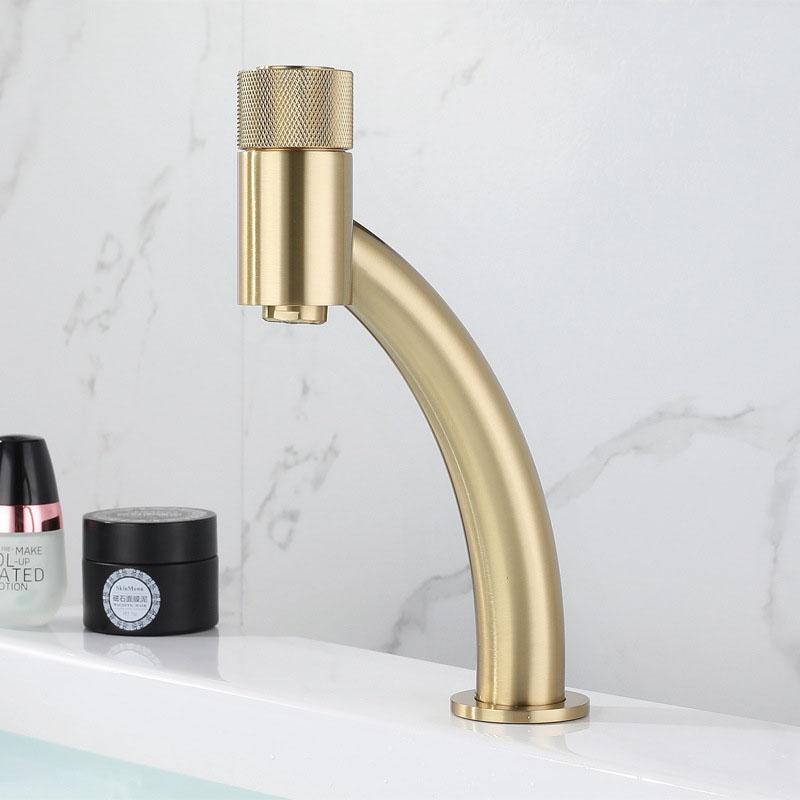 Gebürstetes Gold Messing Badezimmerarmatur Grau Kreativ Mode Waschbeckenarmatur Einzel Loch Warm und Kalt Gesicht Waschen Becken Toilettenarmatur