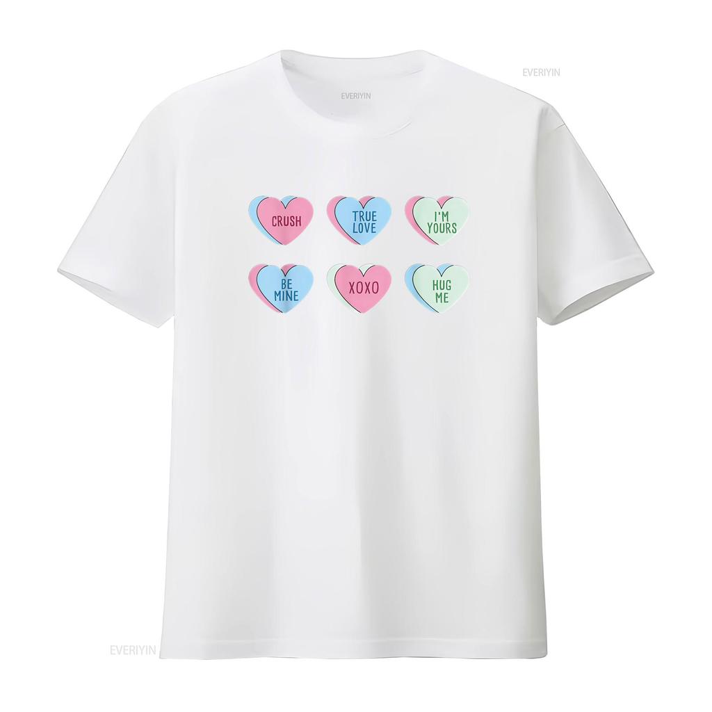 Womens Valentine s Day Hearts Candy T Shirt Black vintage Washed fashion streetwear Soft graphic Casual homme Stylish Slightly