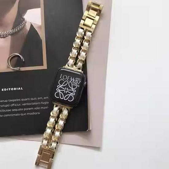 

Шикарный джинсовый ремешок с двойной цепочкой для Apple Watch Ultra/SE 987654 38/40/41 mm белого золота