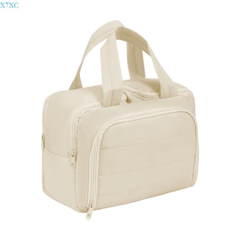 X7XC Practical Fabric Cosmetic Pouches Double Opening Design Large Capacity Stylish Makeup Bag For Travel Gym And Women