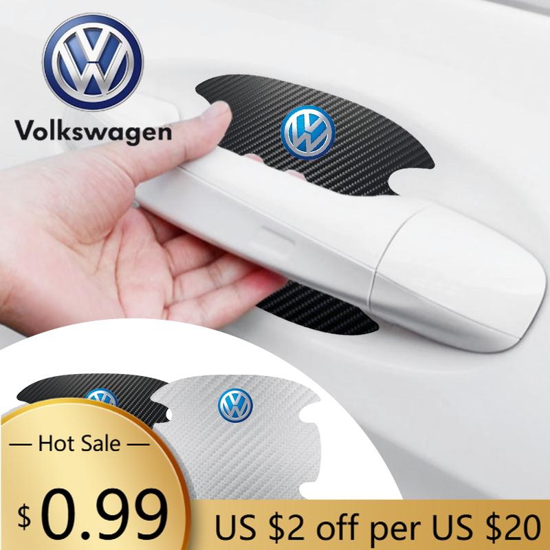 For VOLKSWAGEN VW 4PCS Car Door Handle Bowl Scratch Protector Carbon Fiber Stickers For Volkswagen MK6 MK5 MK4 MK7 Golf-4 5 6 7