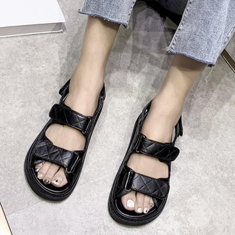 Fashion Summer New Minimalist Non-slip Sandals Diamond Grid Pattern Solid Color Women Flat Sandals Outdoor Fashion Comfy Women Sandals